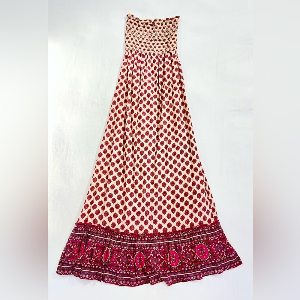 Juicy Couture Strapless Maxi Dress Paisley Smocked Pink/Ivory